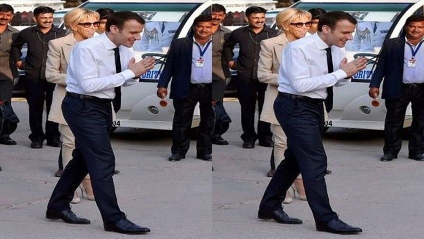 कोरोना संक्रमण फैलने के बाद इमैनुएल मैक्रों अन्य मौकों पर भी नमस्ते करते देखे जा चुके हैं।