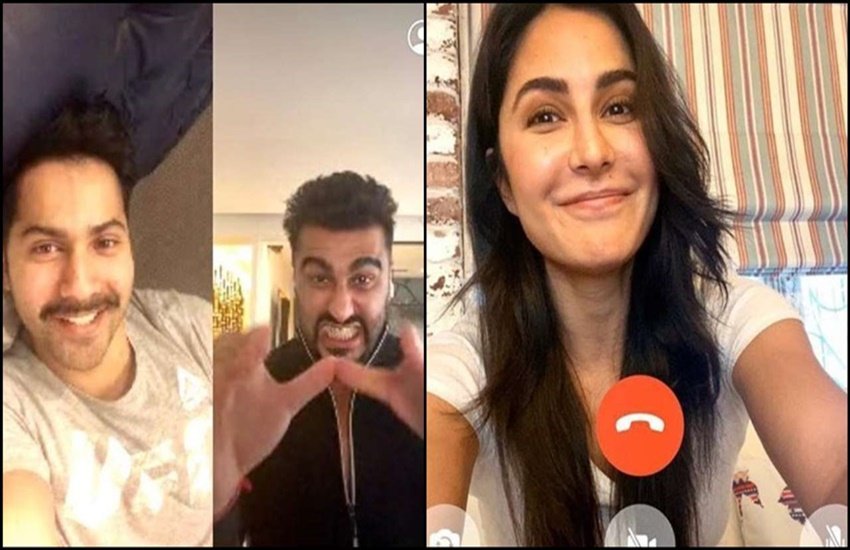 कैटरीना कैफ ने एक फोटो शेयर की है जहां वे अपने दोस्त वरुण धवन और अर्जुन कपूर संग वीडियो कॉल पर बातें कर रही हैें।