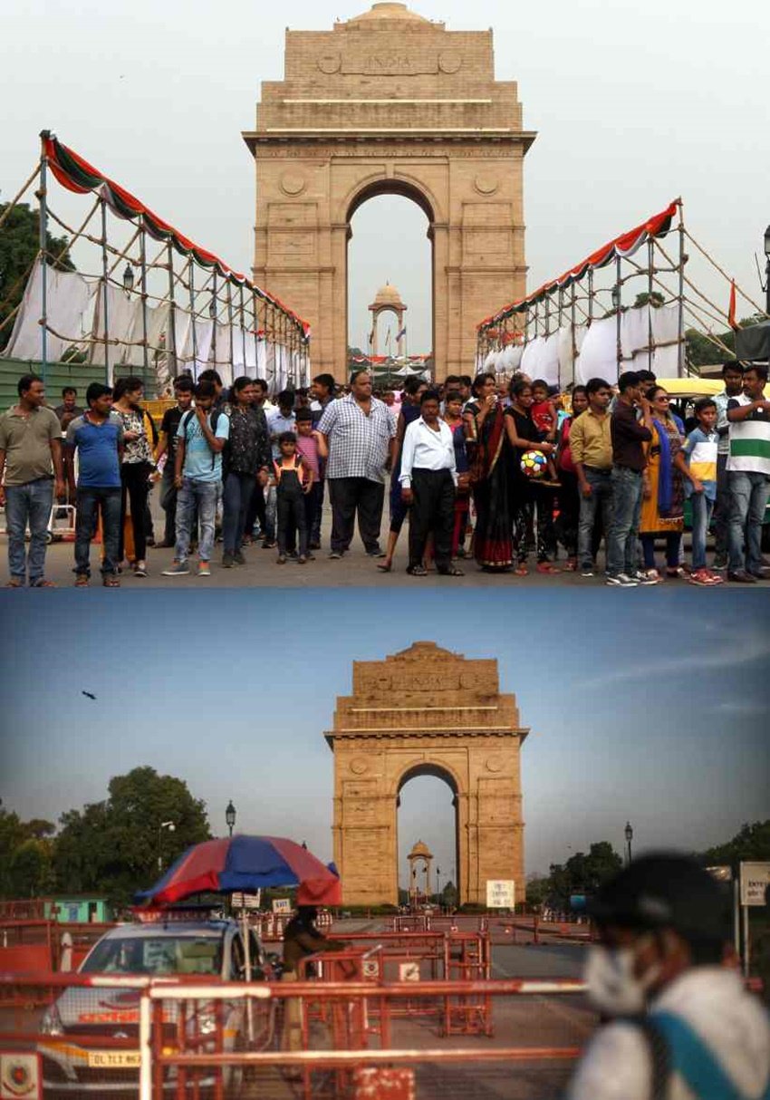 ये दिल्ली का इंडिया गेट है। अमूमन यहां बड़ी तादाद में पर्यटक मौजूद रहते थे। अब सिर्फ सुरक्षाबल के जवान ही नजर आते हैं।