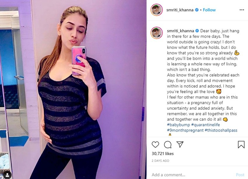 स्मृति खन्ना ने कोरोना वायरस के माहौल को समझाते हुए अपने होने वाले बच्चे के लिए जो फीलिंग्स बयां की है वह काफी वायरल हो रही है।