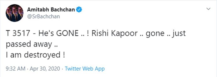Rishi Kapoor Death: ‘वो चले गए.. ऋषि कपूर… वो चले गए.. मैं टूट गया हूं’, ऋषि कपूर के निधन पर शोक में बॉलीवुड