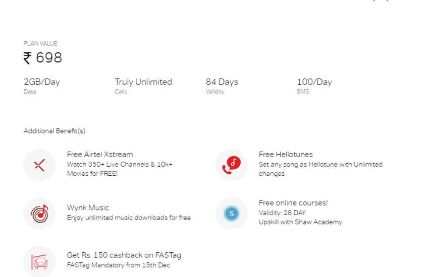 Airtel Recharge Plan List 2020:
