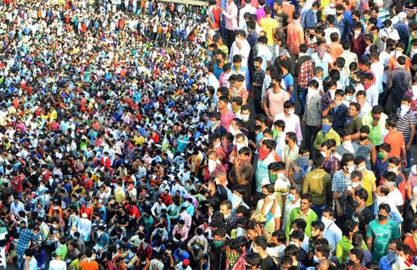 कोरोना वायरस (Coronavirus) से फैली महामारी ने मुंबई (Mumbai) समेत पूरे महाराष्ट्र में हालात बेहद नाजुक बना दिए हैं। महाराष्ट्र में अब तक 2687 कोरोना संक्रमित पाए गए हैं। इन सबके बीच मंगलवार 14 अप्रैल को मुंबई के बांद्रा स्टेशन के बाहर प्रवासी मजदूरों की भारी भीड़ इकट्ठा हो गई। ये लोग स्टेशन के बाहर जमा हो कर अपने-अपने गृह जनपद जाने के लिए रेल सेवा शुरू करने की मांग करने लगे। बताया जा रहा है कि रेल सेवा शुरू होने की अफवाह फैलने के बाद ये भीड़ इकट्ठा हुई थी।