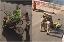 VIDEO: पुलिस वाले ने लॉकडाउन के दौरान सब्जी से लदे ठेलों को सड़क पर फेंक दिया, इंस्पेक्टर सस्पेंड