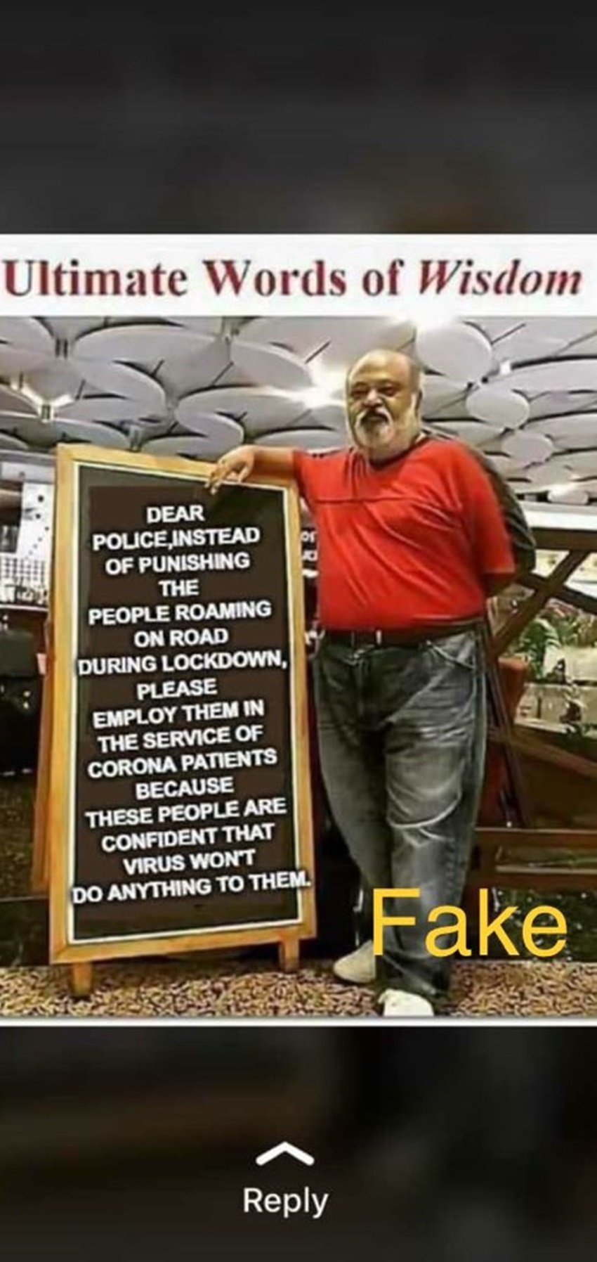 वायरल हो रही तस्वीर में लिखा था कि जो लोग भी लॉकडाउन तोड़ते हुए पकड़े जा रहे हैं उन लोगों को पुलिस कोरोना मरीजों की सेवा में लगा दें..क्योंकि इन लोगों को अपनी जान की चिंता नहीं है। इस कोट को सौरभ शुक्ला का बताकर वायरल किया जा रहा था।