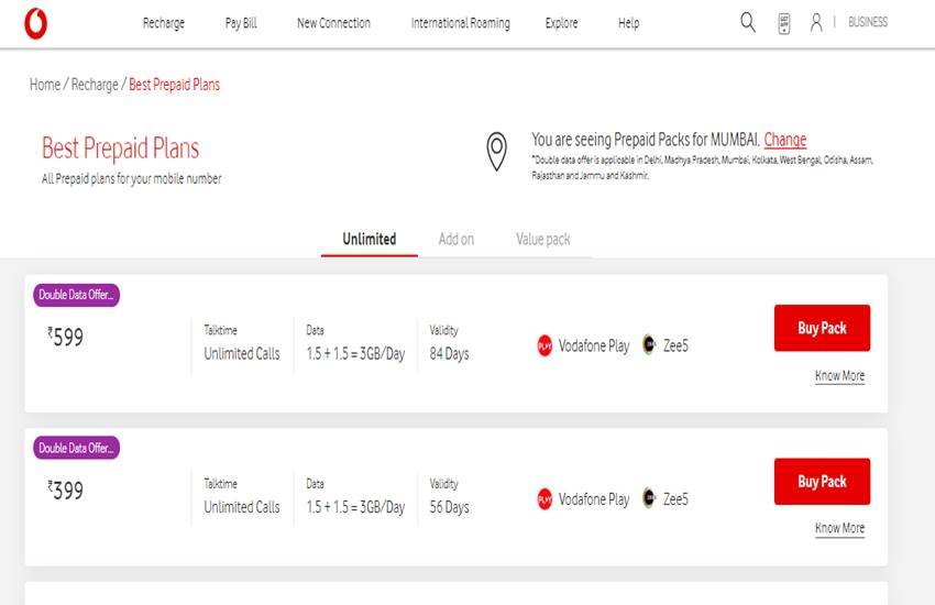 Vodafone Idea Double Data Offer
