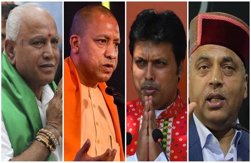 बाएं से दाएं- कर्नाटक के मुख्यमंत्री बीएस येदियुरप्पा, यूपी के सीएम योगी आदित्यनाथ, त्रिपुरा के सीएम बिप्लब कुमार देब और हिमाचल प्रदेश के सीएम जयराम ठाकुर। (फोटो- एक्सप्रेस)