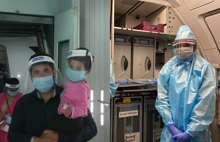 कोरोना वायरस से फैले संक्रमण के चलते देशव्यापी लॉकडाउन के बीच सोमवार 25 मई से घरेलू उड़ानों का संचालन एक बार फिर से शुरू किया गया है। आंध्र प्रदेश और पश्चिम बंगाल को छोड़कर पूरे देश में घरेलू विमान सेवा की शुरुआत हो गई है। फ्लाइट्स में अब नजारा बिल्कुल बदला-बदला दिख रहा है। सभी यात्रियों और फ्लाइट क्रू मेंबर्स सुरक्षा के एहतियात बरतते दिख रहे हैं। जहां यात्री फेस शील्ड में दिख रहे हैं तो वहीं क्रू मेंबर्स पीपीई किट में नजर आ रहे हैं।