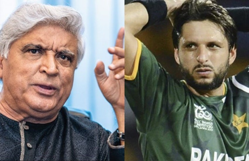 बॉलीवुड गीतकार जावेद अख्तर और पाकिस्तानी क्रिकेट टीम के पूर्व कप्तान शाहिद अफरीदी 