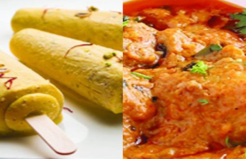 भारतीय व्यंजन -केसर कुल्फी और दही राई वाले आलू।