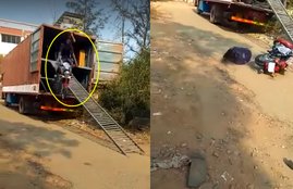 Royal Enfield fall video, Royal Enfield Bike Fall from Truck, Royal Enfield Amazing Video, Royal Enfield Bullet weight, Royal Enfield Classic Weight, Royal Enfield fall during unloading video, Shocking Video