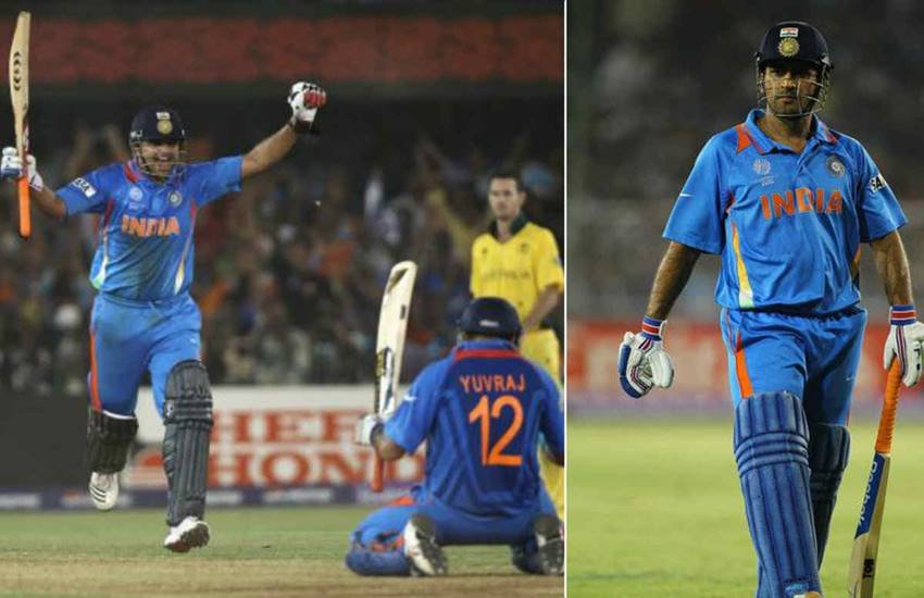 वर्ल्ड कप 2011 में क्वार्टर फाइनल के दौरान सुरेश रैना, युवराज सिंह और महेंद्र सिंह धोनी। (सोर्स - सोशल मीडिया)