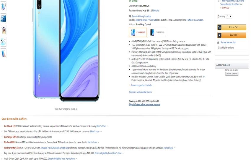 Huawei Y9s Amazon Offers