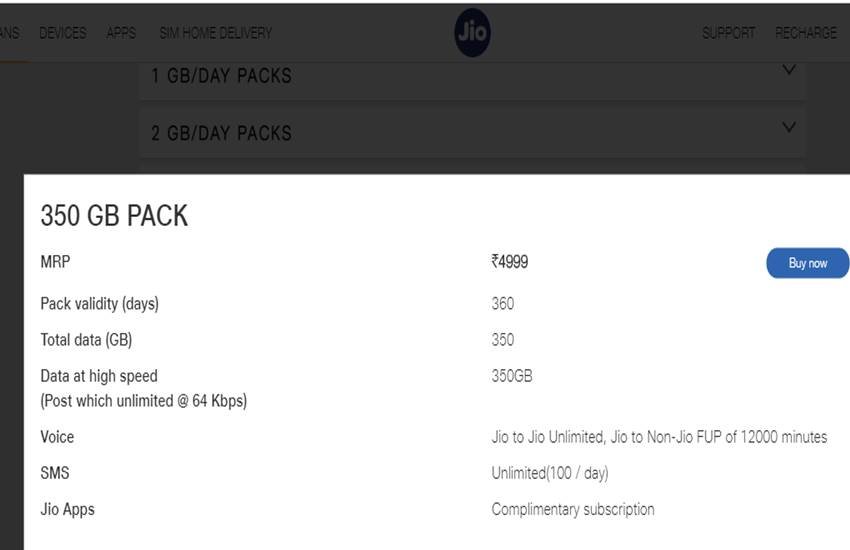 Jio Prepaid Recharge Plans List 2020