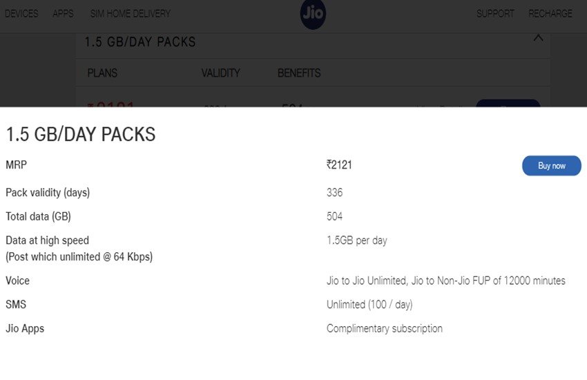 Jio Prepaid Recharge Plans List 2020