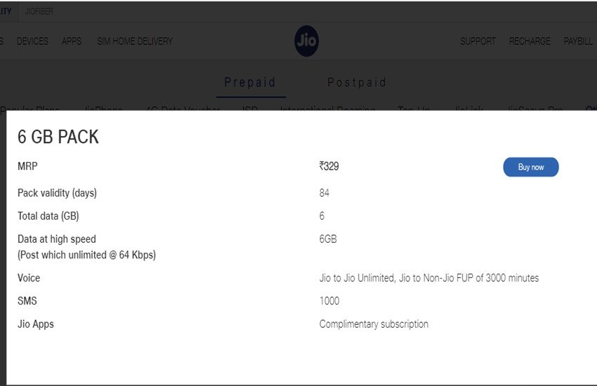 Jio Prepaid Recharge Plans List 2020