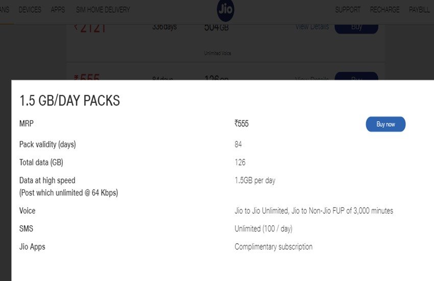 Jio Prepaid Recharge Plans List 2020