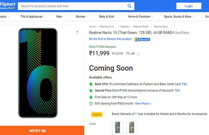 Realme Narzo 10 Price in India, Flipkart