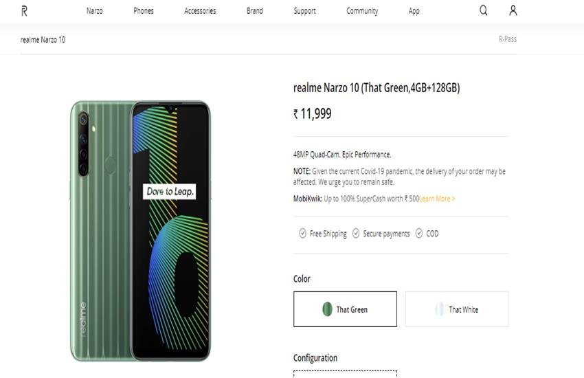 Realme Narzo 10 Price in India, Flipkart