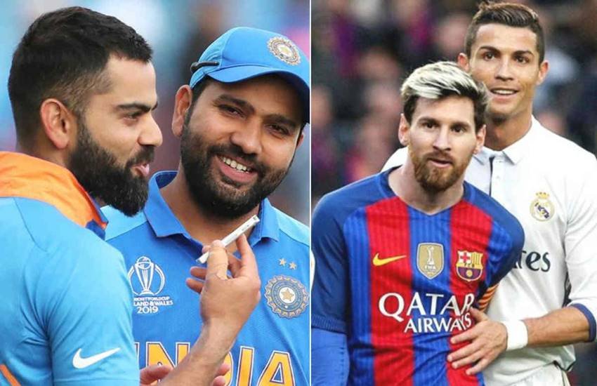 विराट कोहली, रोहित शर्मा, लियोनल मेसी और क्रिस्टियानो रोनाल्डो। (सोर्स - सोशल मीडिया)