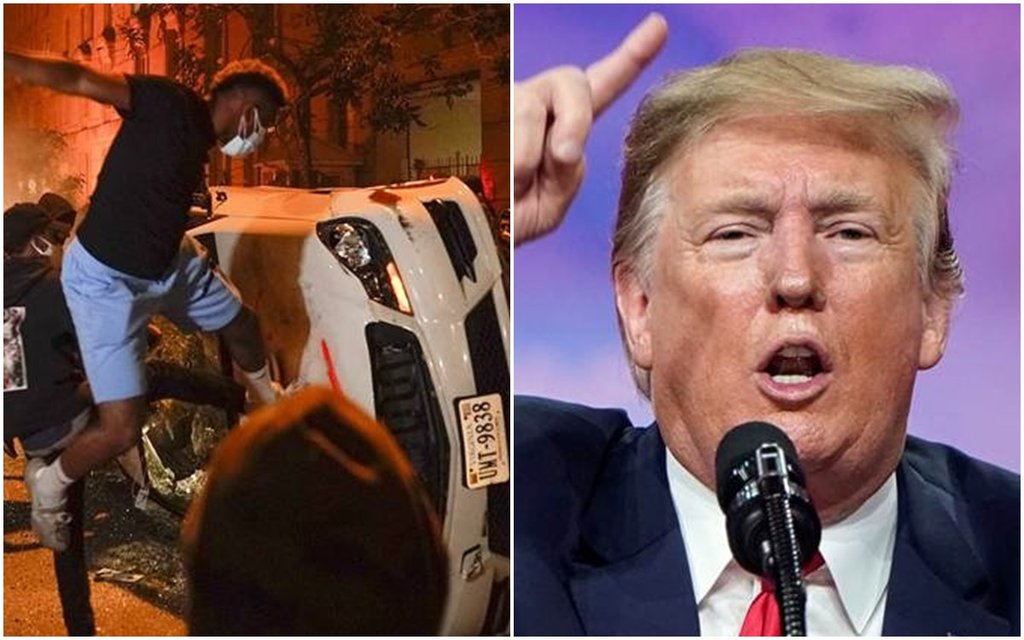 George Floyd’s death case: कर्फ्यू से पहले वाशिंगटन में विरोध प्रदर्शन बढ़े, व्हाइट हाउस के पास आगजनी की कई घटनाएं।(AP Photo/Julio Cortez)