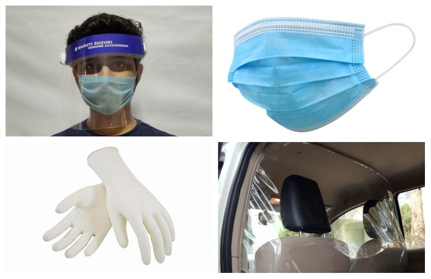 Maruti Suzuki Safety Accessories, Maruti Suzuki COVID-19 Accessories, Maruti Coronavirus Face mask, Maruti Suzuki Coronavirus Gloves, Maruti Hand Gloves, Maruti Suzuki car partition, COVID-19 car partition