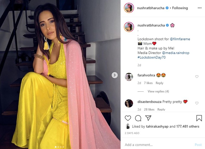 नुशरत ने तस्वीरें शेयर कर बताया कि किस तरह से लॉक़डाउन के 70वें दिन उन्होंने खुद से ये फोटोशूट किया है।