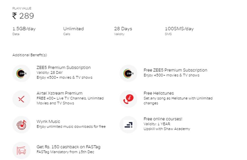 airtel 289 plan