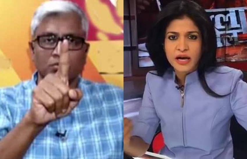 Aaj Tak चैनल के एक डिबेट शो में आशुतोष की बातें सुन बुरी तरह से भड़क गईं अंजना ओम कश्यप।