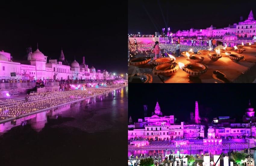Ayodhya Ram Mandir Nirman Bhumi Pujan: पीएम नरेंद्र मोदी आज 5 अगस्त को अयोध्या में राम मंदिर का भूमि पूजन करेंगे। भूमि पूजन को लेकर सारी तैयारियां हो चुकी हैं। इस कार्यक्रम से पहले लखनऊ से लेकर अयोध्या तक में दीवाली सा माहौल नजर आया। पूरी अयोध्या नगरी रोशनी में नहाई नजर आई। तस्वीरों में देखें भूमि पूजन से एक रात पहले अयोध्या का नजारा: