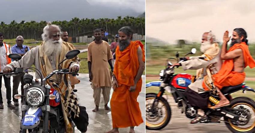 बाबा रामदेव के पास आज भी उनकी करीब 30 साल पुरानी बजाज स्कूटर है। स्कूटर उनके आश्रम के गौशाला में खड़ी रहती है। नब्बे के दशक में इसी स्कूटर से रामदेव हरिद्वार में दवाइयां बेचा करते थे। यह स्कूटर उनके लिए बेहद खास है इसीलिए उन्होंने इसे कभी नहीं बेचा। तस्वीर में रामदेव जग्गी वासुदेव के साथ सुपरबाइक की राइड का आनंद लेते दिख रहे हैं।