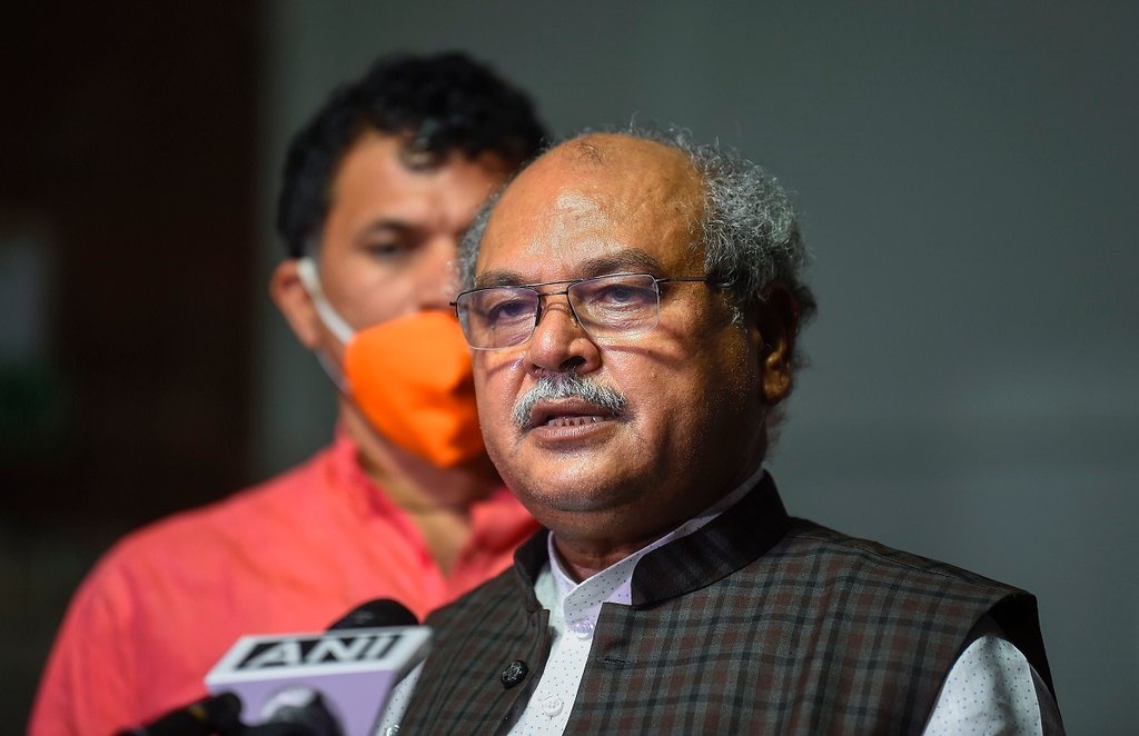 farm bills protests, BJP, promotional material, narendra singh tomar
