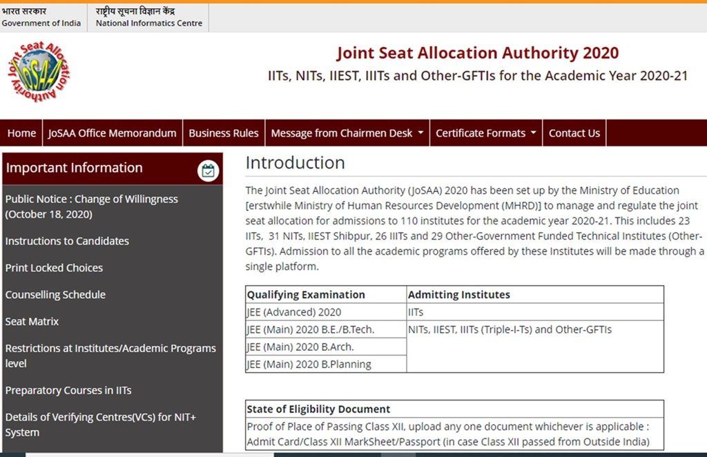 jossa app, josaa round 2 seat allotment result, jossa choice filling, josaa login, www.josaa.nic.in 2020, josaa round