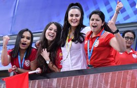 KXIP owner Priety Zinta celebrates thier win over SRH
