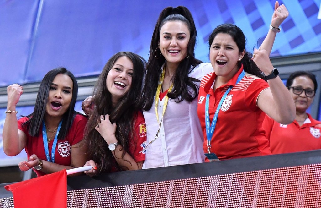 KXIP owner Priety Zinta celebrates thier win over SRH