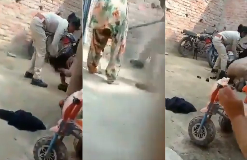 प्रयागराज की इस घटना से जुड़े वायरल वीडियो की शुरुआत में महिला को डंडों से पीटने की आवाज आ रही थी। (फोटोः टि्वटर स्क्रीनग्रैब) 