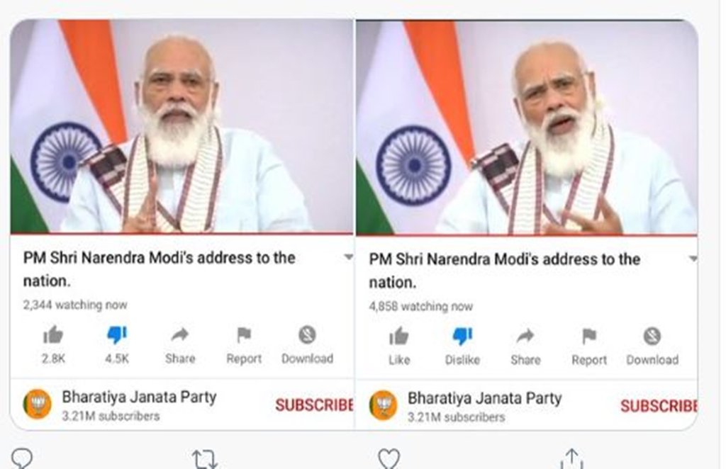 Pm modi, pm modi address to nation, dislike hashtag
