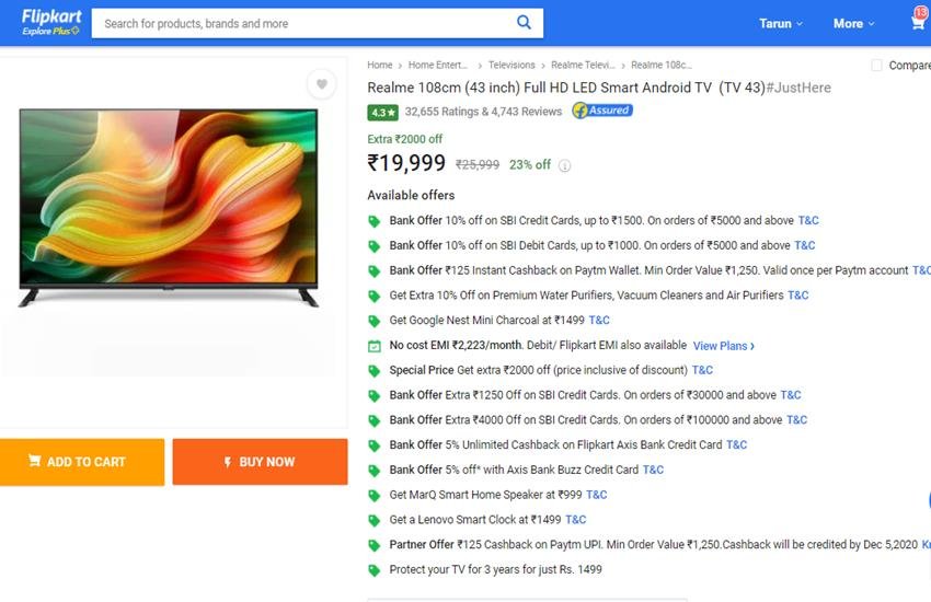 43 inch Smart Tv