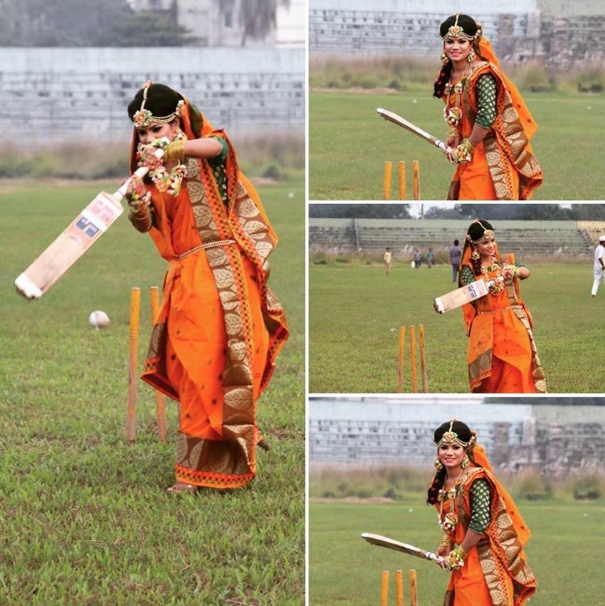 दुल्हन के लिबास में बल्लेबाजी करतीं संजीदा इस्लाम की तस्वीर आईसीसी ने भी अपने ट्विटर हैंडल से शेयर की है।