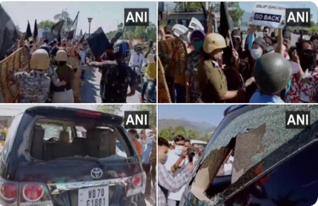 दिलीप घोष के काफिले पर हमले के बाद भाजपा ने राज्य की ममता सरकार को निशाने पर लिया है। (एएनआई)