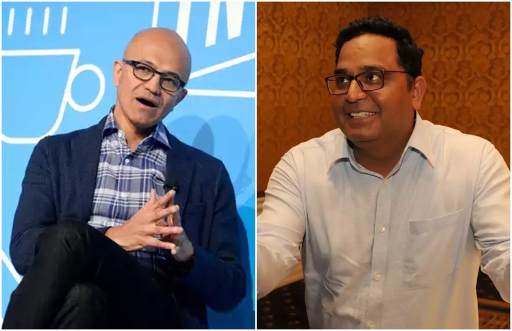Microsoft CEO Satya Nadella PayTM founder Vijay Shekhar Sharma