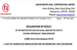 JMRC Recruitment Result 2021: जेएमआरसीएल ने जारी किए स्टेशन कंट्रोलर / ट्रेन ऑपरेटर भर्ती परीक्षा के परिणाम, ऐसे करें चेक