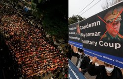 म्यांमार में तख्तापलट का विरोधः यांगून के कई हिस्सों में मार्शल कानून लागू