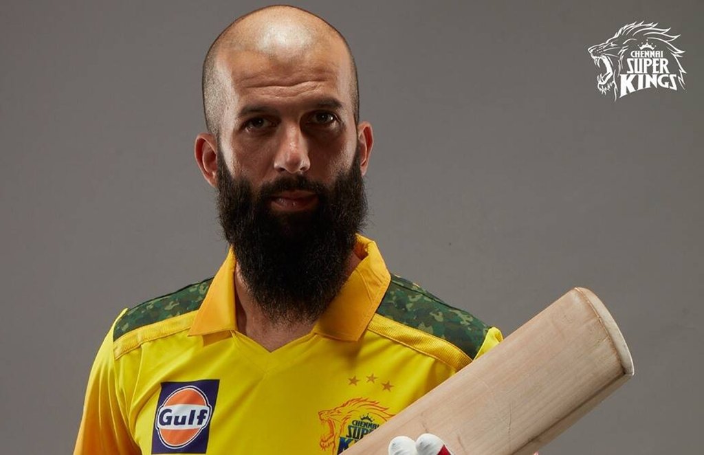 Chennai Super Kings Moeen Ali logo liquor brand jersey