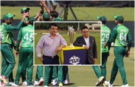ICC T20 World Cup Pakistan IND vs PAK Sourav Ganguly and Jay Shah pose with the T20 World Cup