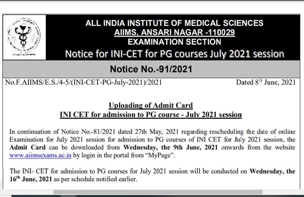 AIIMS PG 2021, AIIMS PG 2021 admit card, INI CET admit card, INI CET admit card 2021, aiimsexams.ac.in