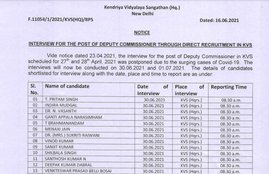 KVS, Deputy Commissioner Recruitment, Deputy Commissioner Interview, Interview Date