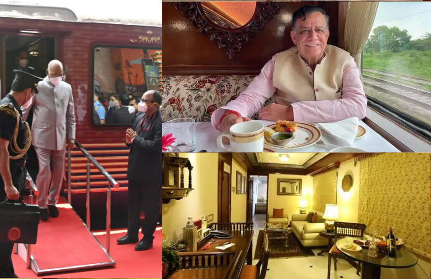 राष्ट्रपति रामनाथ कोविंद (Ramnath Kovind) अपने पैतृक आवास कानपुर प्रेसिडेंशियल (Presidential Train) यानि महाराजा एक्सप्रेस से पहुंच चुके हैं। देश के राष्ट्रपति ने ट्रेन से सफर किया है, तो जाहिर है ये ट्रेन भी बेहद खास होगी। ये ट्रेन एक चलता-फिरता शाही महल से कम नहीं है। इस ट्रेन में आम लोगों का सफर करना मुश्किल है, क्योंकि ट्रेन की टिकट की कीमत ही लाखों में होती है। बता दें कि राष्ट्रपति जिस ट्रेन में यात्रा करते हैं उसे प्रेसीडेंशियल सैलून भी कहते हैं जिसमें सिर्फ वही सफर कर सकते हैं। तो चलिए आपको इस महाराजा एक्सप्रेस के अंदर की कुछ तस्वीरों के साथ इसकी खासियत बताएं।