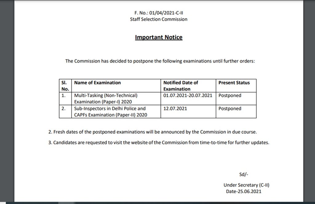 SSC MTS exam date, SSC MTS exam postponed, delhi police si exam postponed, capf si exam 2021,