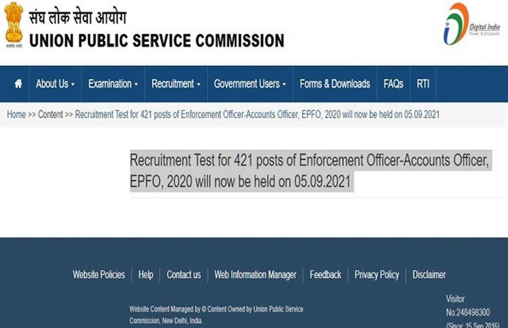 UPSC, UPSC EPFO, UPSC EPFO Exam Date, UPSC EPFO 421 Post